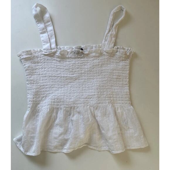 American Eagle Crop Top White Spaghetti Strap Ruffle Summer Beach Size Small - Picture 1 of 8
